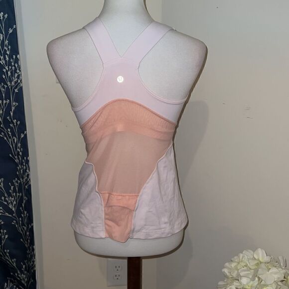 Lululemon Peach Mesh Cross-Front Built in Bra Thick Strap Tank Top Athleisure - Picture 4 of 6
